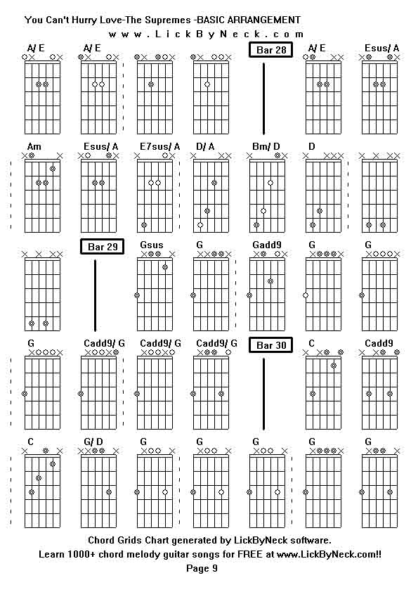 Chord Grids Chart of chord melody fingerstyle guitar song-You Can't Hurry Love-The Supremes -BASIC ARRANGEMENT,generated by LickByNeck software.